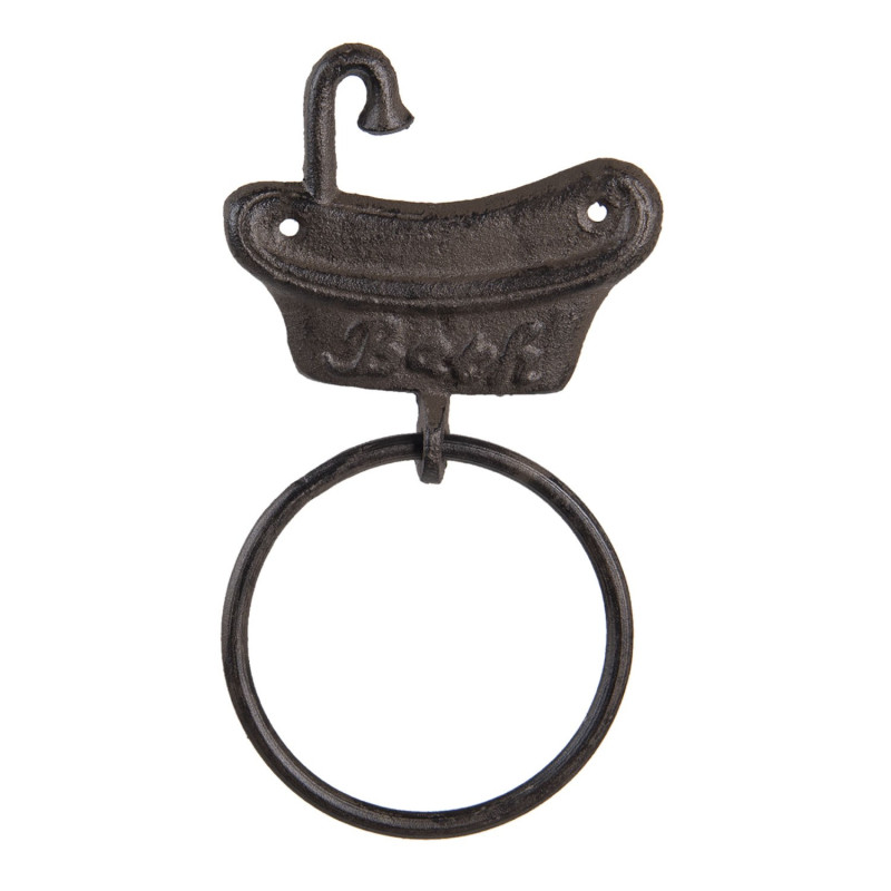 Hnědo černý litinový nástěnný kruhový háček Bath - 12*2*22 cm