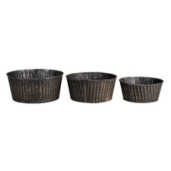 3 ks Kovové hnědo černé obaly na květiny Zink - Ø 24*11 / Ø 21*10 / Ø 19*8 cm