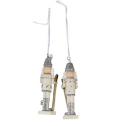 2 ks závěsné dekorační vánoční ozdoby Louskáček s lyžemi - 3*3*10 cm