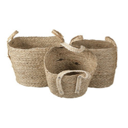3 ks přírodních pletených košů Marcia s uchy-  Ø27*21/30 / Ø23*19/27 / Ø20*17*25 cm