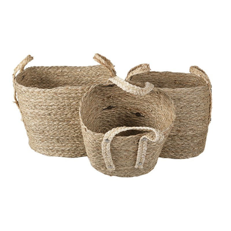 3 ks přírodních pletených košů Marcia s uchy-  Ø27*21/30 / Ø23*19/27 / Ø20*17*25 cm
