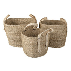 3 ks přírodních pletených košů Marcia s uchy-  Ø27*21/30 / Ø23*19/27 / Ø20*17*25 cm