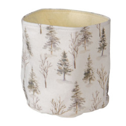 Bílý látkový skladovací box s potiskem stromků - Ø 16*14 cm