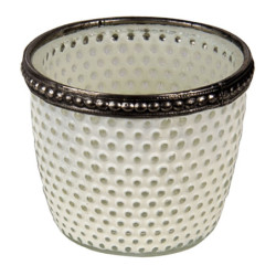 Bílý skleněný svícen White se zdobeným lemem - Ø 7*6 cm