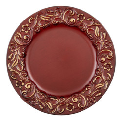 Červeno zlatý plastový dekorativní talíř s ornamenty - Ø 33*2 cm