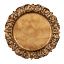 Zlato-hnědý plastový talíř s ornamenty - Ø 33*2 cm