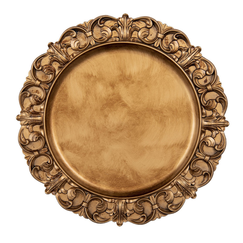 Zlato-hnědý plastový talíř s ornamenty - Ø 33*2 cm