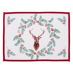 Sada 6 ks látkového stolního prostírání Holly Christmas s jelenem - 48*33 cm