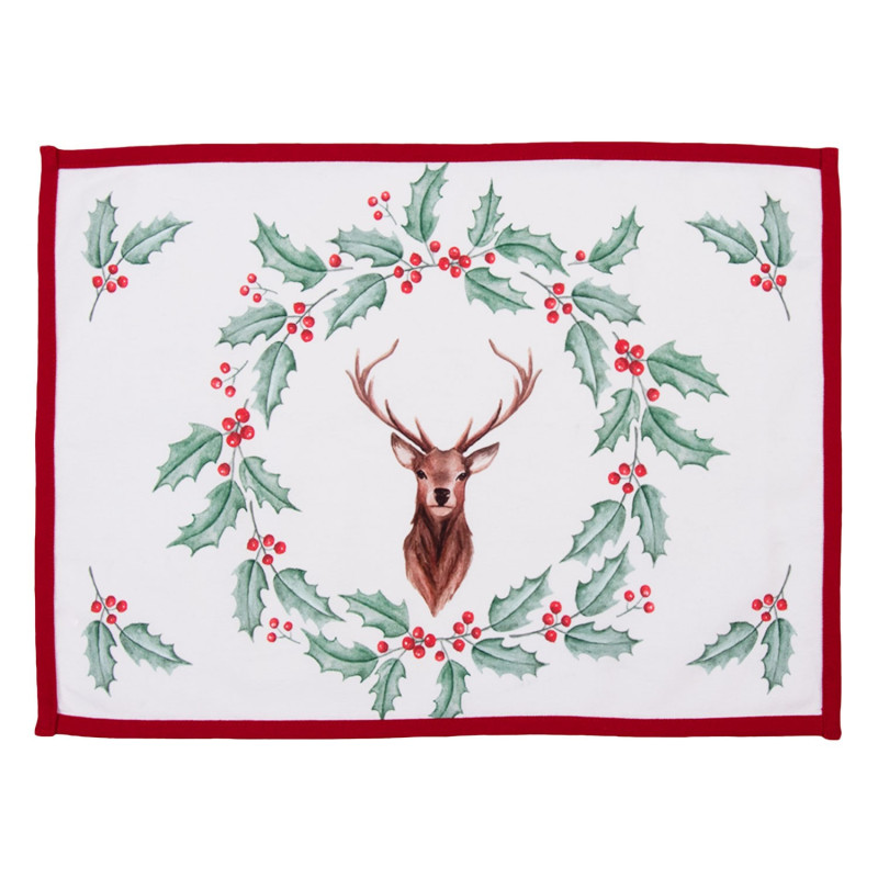 Sada 6 ks látkového stolního prostírání Holly Christmas s jelenem - 48*33 cm