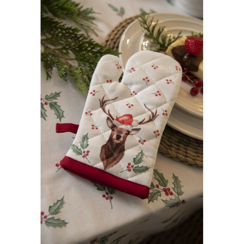 Kuchyňská bavlněná chňapka Holly Christmas s jelenem - 12*21 cm