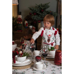 Běhoun na stůl Holly Christmas s červeným lemem a jelenem - 50*160 cm