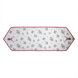 Běhoun na stůl Holly Christmas s červeným lemem a jelenem - 50*160 cm