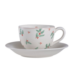 Šálek s podšálkem Holly Christmas - Ø 15*7 cm / 200 ml
