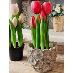 Šedý antik cementový zdobený květináč S - Ø 11*10 cm