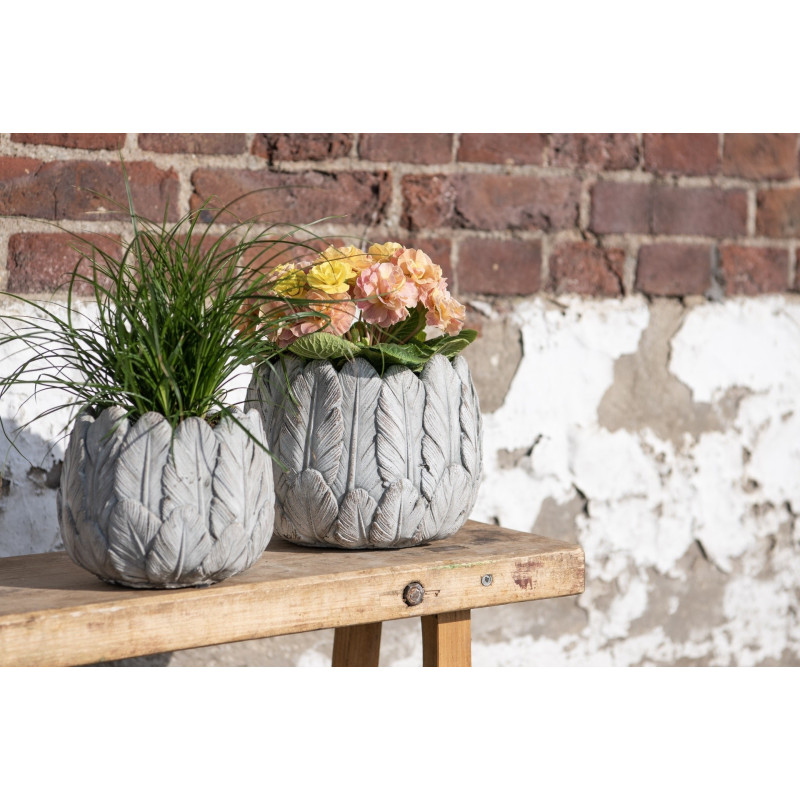 Cementový obal na květináč s peříčky Lify - Ø19*16 cm