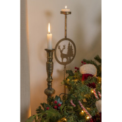 Mosazný antik kovový svícen s jelenem Chris - 13*9*48 cm