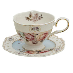 Porcelánový šálek s podšálkem Garden V - 13*10*7 / Ø 15*1 cm / 200 ml