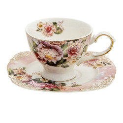 Porcelánový šálek s podšálkem Garden - 12*9*7 / Ø 15*1 cm / 200 ml
