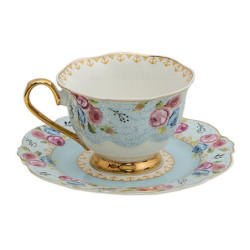 Porcelánový šálek s podšálek Blue Garden - 12*9*7 / Ø 15*2 cm / 160 ml