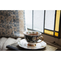 Porcelánový šálek s podšálkem Black Garden - 12*9*6 / Ø 15*2 cm / 200 ml