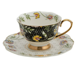 Porcelánový šálek s podšálkem Black Garden - 12*9*6 / Ø 15*2 cm / 200 ml