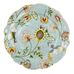 Modrý porcelánový dezertní talíř s květy Flower Ori - Ø 20*2 cm