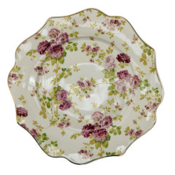 Porcelánový vlněný dezertní talířek s květy - Ø 21*2 cm