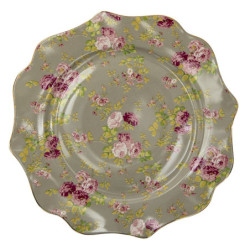 Velký porcelánový zelený talíř s květy Rose - Ø 28*2 cm