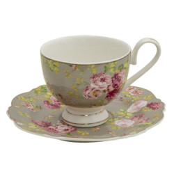 Porcelánový šálek s podšálkem Flowers - Ø 15*2 / 12*8*7 cm / 200 ml