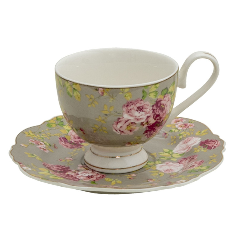 Porcelánový šálek s podšálkem Flowers - Ø 15*2 / 12*8*7 cm / 200 ml
