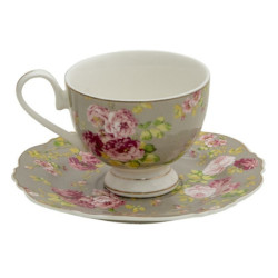 Porcelánový šálek s podšálkem Flowers - Ø 15*2 / 12*8*7 cm / 200 ml
