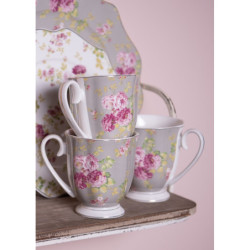 Zelený porcelánový hrnek s květy - 11*8*10 cm / 290 ml