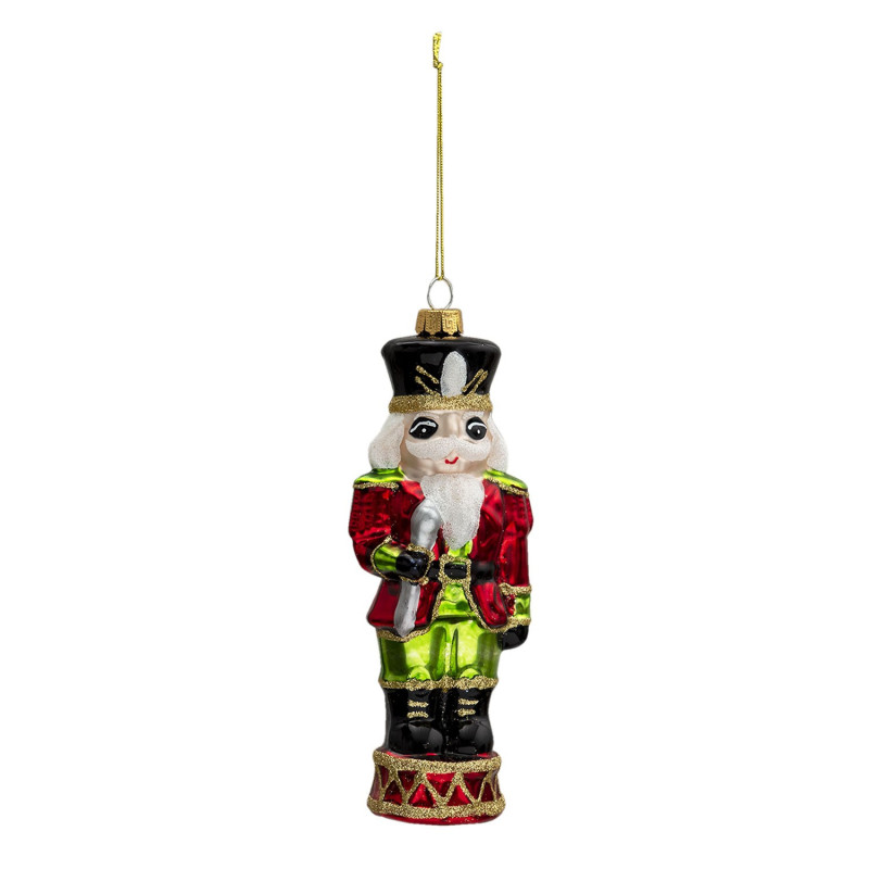 Vánoční skleněná ozdoba Louskáček v zelených kalhotech - 6*4*17 cm