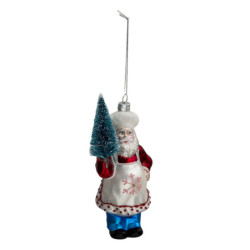 Vánoční ozdoba Santa se stromečkem - Ø 9*5*16cm