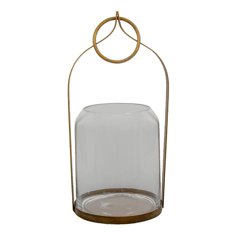 Zlatá dekorační lucerna se skleněným středem - 22*21*43 cm